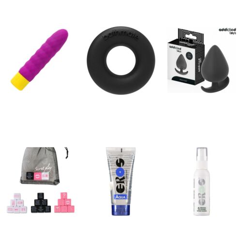 Kit básico de brinquedos sexuais com bala, anel, plug e dados