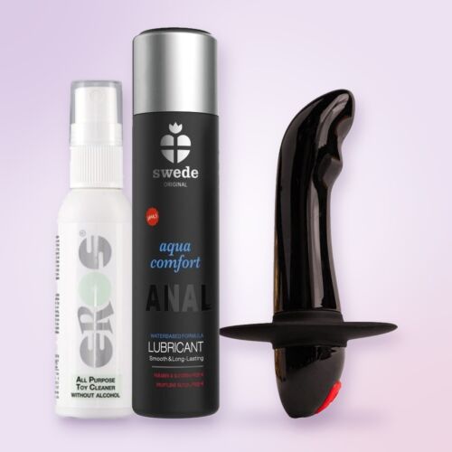 Kit próstata para principiantes com vibrador de base larga – cena de ambiente (imagem gerada por IA)