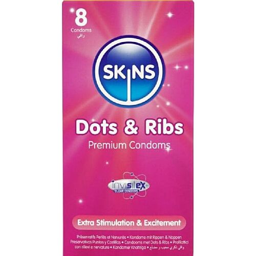 Preservativos Skins Dots & Ribs Pack 8 com textura