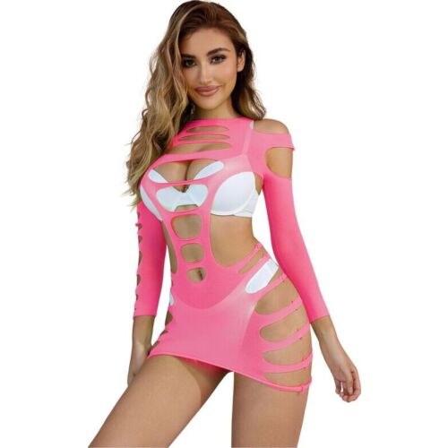 Vestido Sexy Sublime Manga Longa com Rede Elástica