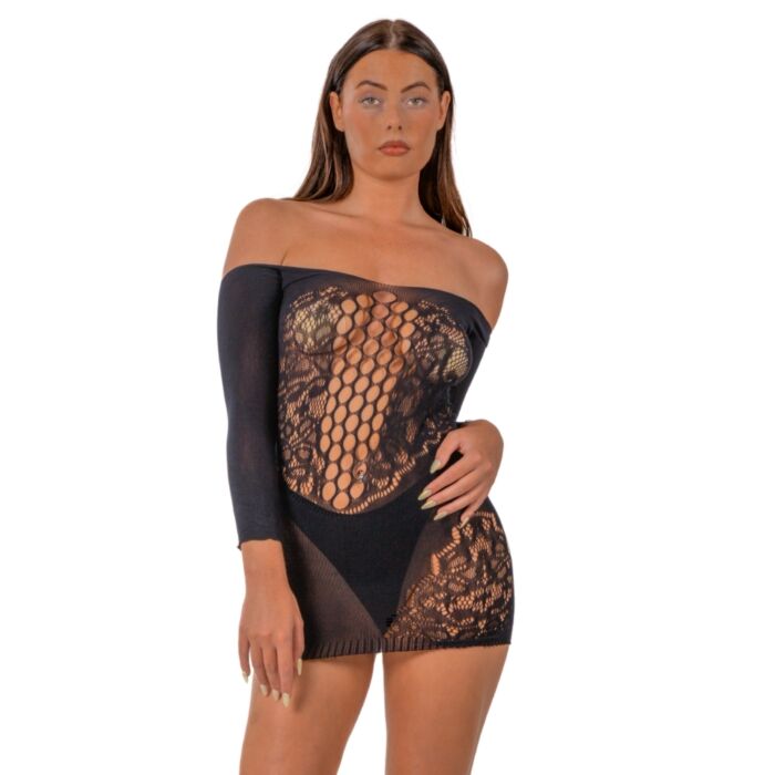 Lingerie Sexy Lace Mini Dress Off the Shoulder com Renda Lingerie Sexy Lace Mini Dress Off the Shoulder com Renda