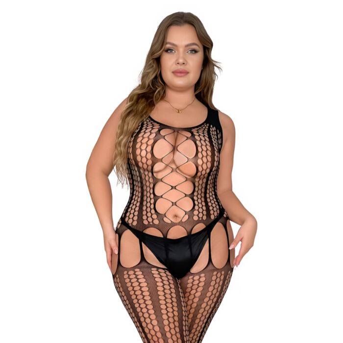 Bodystocking Lace by LJ com cordões e abertura na entrepierna Bodystocking Lace by LJ com cordões e abertura na entrepierna