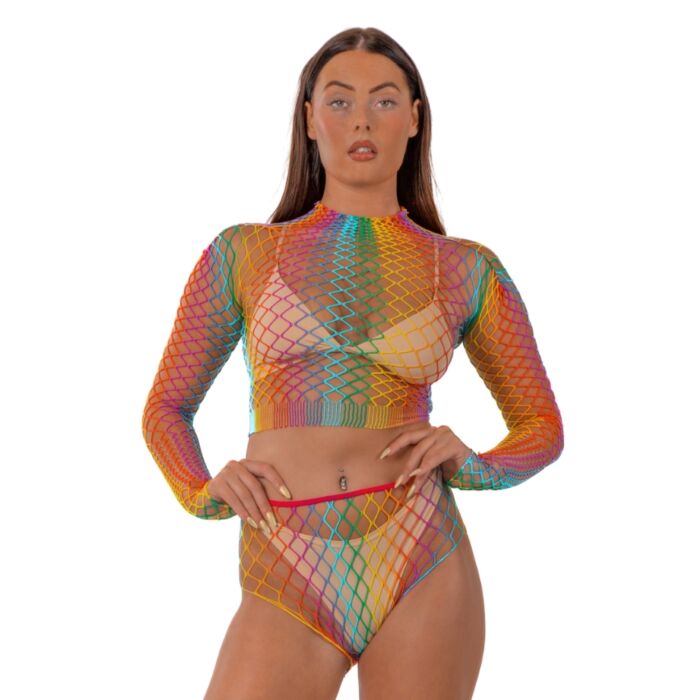 Conjunto de Lingerie Lace Rainbow Crop Top e Calças Conjunto de Lingerie Lace Rainbow Crop Top e Calças