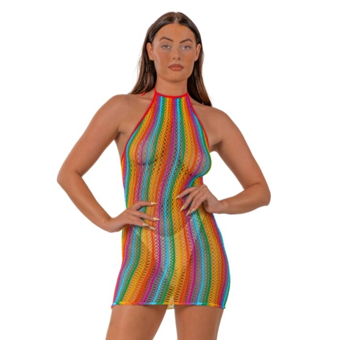 Vestido Lace Rainbow Halter Neck Vestido Lace Rainbow Halter Neck