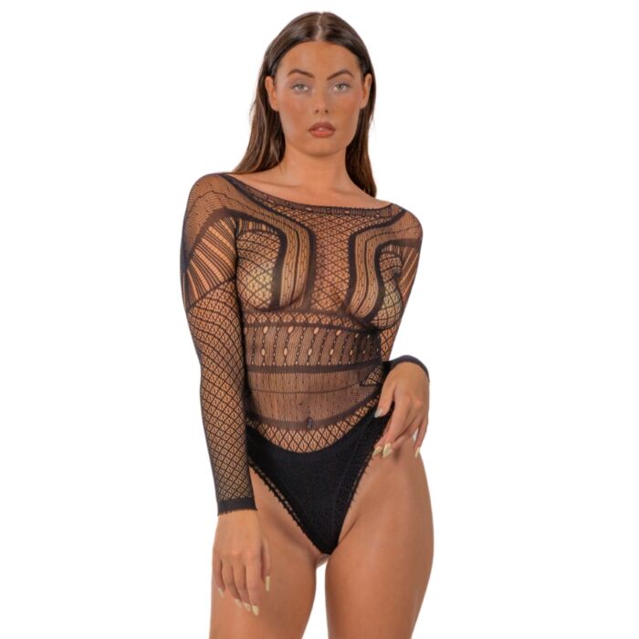 Body de Renda Lace One Size com Mangas Compridas Body de Renda Lace One Size com Mangas Compridas