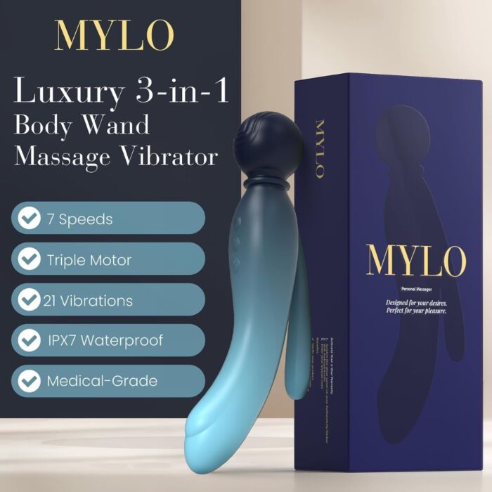 Vibrador MYLO 3-in-1 Body Wand Massager com 7 Modos Vibrador MYLO 3-in-1 Body Wand Massager com 7 Modos
