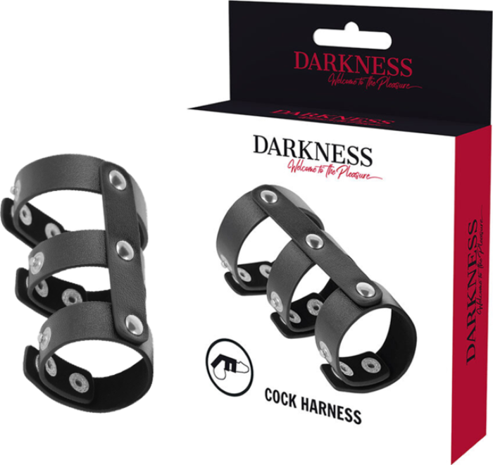 Escuridão - Anel Duplo para Pênis e Testículos Ajustável em Couro Sintético Escuridão - Anel Duplo para Pênis e Testículos Ajustável em Couro Sintético