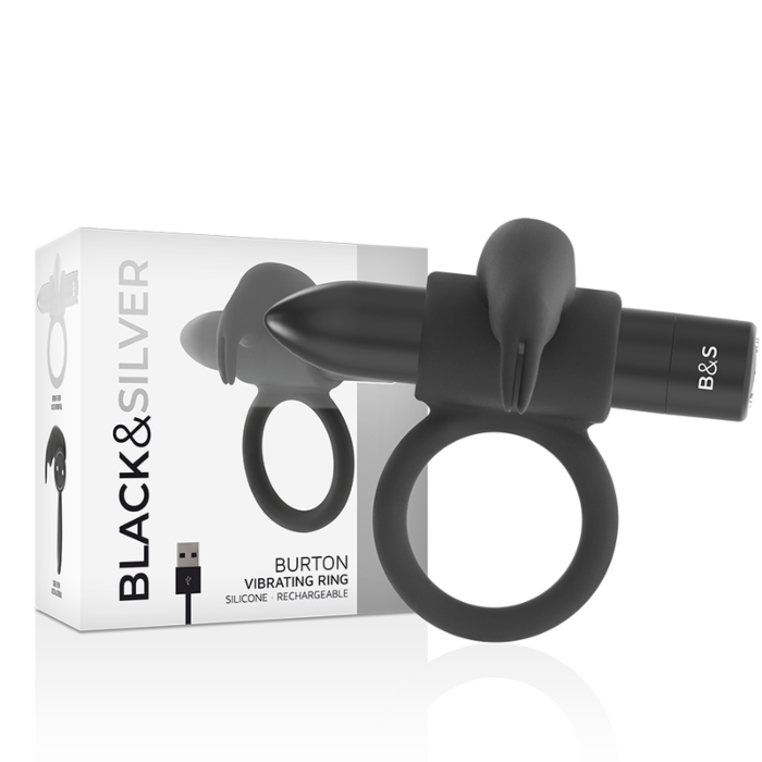 Anel vibratório BLACK&SILVER BURTON RING 10 modos preto