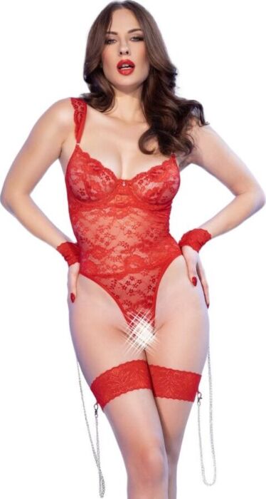 Body Chilirose CR 4881 Crotchless Vermelho Sensual