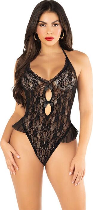 Body Negro Leg Avenue Lazos e Volantes Elegante Body Negro Leg Avenue Lazos e Volantes Elegante