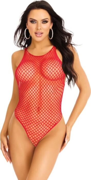 Body Rejilla Leg Avenue Vermelho Tanga Sedutora