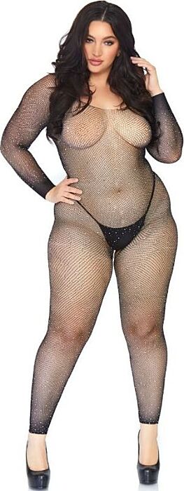 Bodystocking Leg Avenue em rede cristalizada 1X-2X Bodystocking Leg Avenue em rede cristalizada 1X-2X