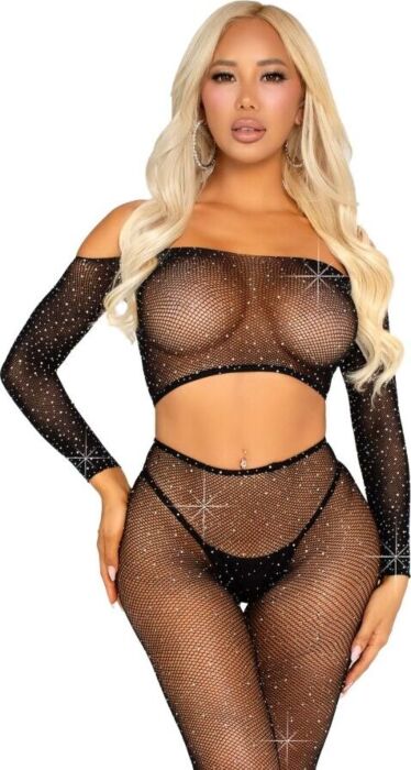 Crop Top e Legging Leg Avenue com Pedraria