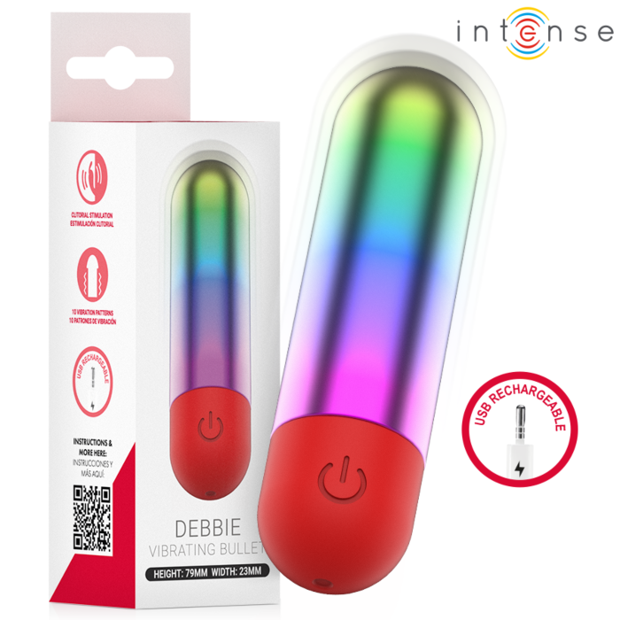 Mini vibrador INTENSE Debbie Rainbow com 10 modos de vibração Mini vibrador INTENSE Debbie Rainbow com 10 modos de vibração