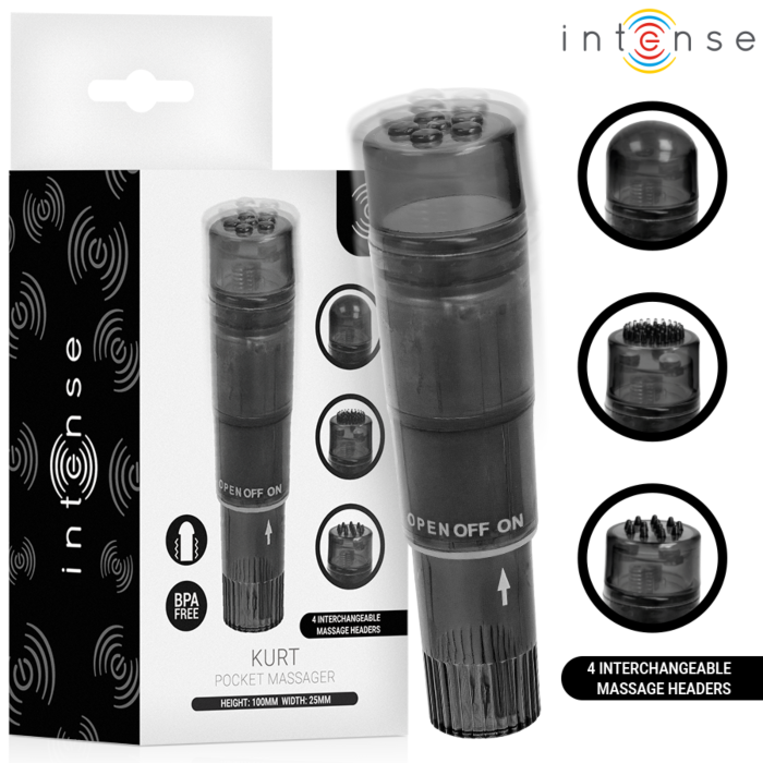 Mini massageador INTENSE FUN TOYS KURT, 4 cabeças, preto
