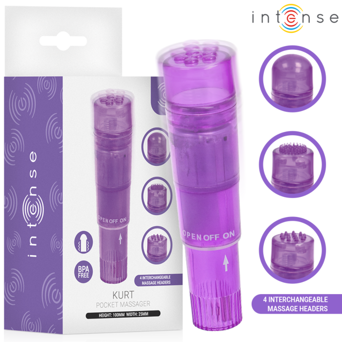 Mini massageador INTENSE FUN TOYS Kurt com 4 cabeças intercambiáveis roxo