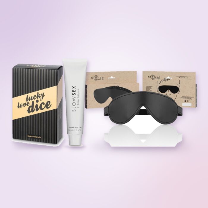 Kit de amigo secreto de massagem com gel beijável, venda e dados