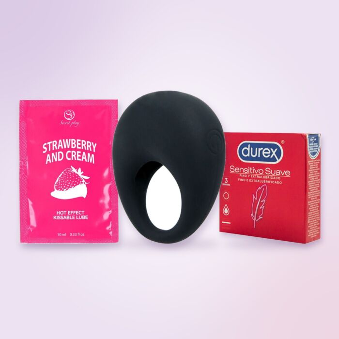 Kit para casais com anel vibratório Pretty Love, preservativos e lubrificante