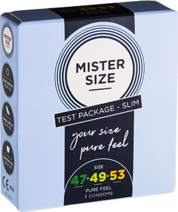 Preservativos Mister Size - Sensação Pura - 47, 49, 53 mm - Pack de Prova 3x3