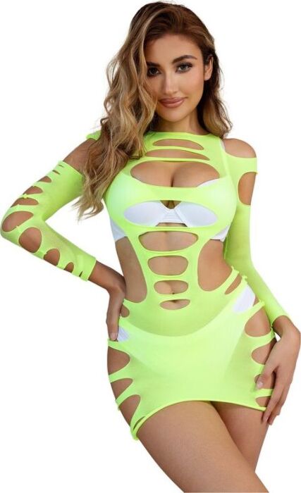 Vestido Rejilla Sublime Verde Manga Longa