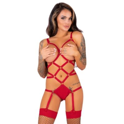 Set Body + Meias Vermelhas Livco Corsetti Thiara