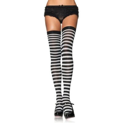 Leg Avenue meias opacas listrado preto-branco