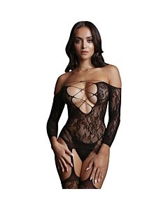 Le désir - body de manga comprida com ligas - preto