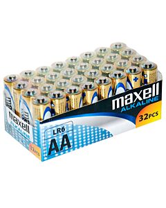 Pacote Pilha Alcalina AA LR6 Maxell 32 unid.