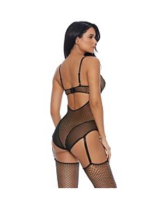 Caught in the feels teddy body con ligas y ligueros negro