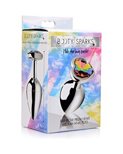 Plug anal coração - arco-íris - médio - prata