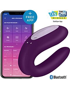 Satisfação dupla alegria com aplicativo roxo