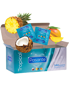 Preservativos com sabores tropicais Pasante 144 unidades.
