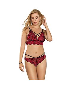 Conjunto de duas peças em renda vermelha e preta - Subblime S/M