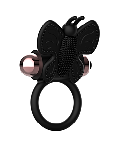 Coquette Toys - Anel Vibratório Borboleta Preto/Dourado - 100% Silicone, IPX6, LR44