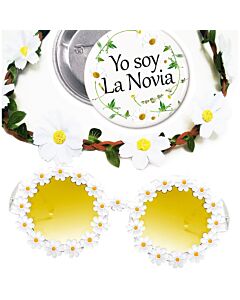 Kit Flower Power Óculos Coroa Margaridas Crachá Noiva - Ideais para Despedidas!
