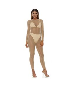 Corpo de rede micro nude - Macacão transparente justo sem sutiã nem calcinha