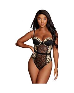 Body de peluche - leopardo preto | Lingerie sexy para mulheres | Dreamgirls