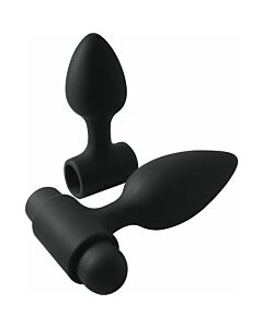Plug vibrador preto - Renegade Vibes-O-Spades: Kit de vibradores anais de silicone premium com mini bala vibratória.