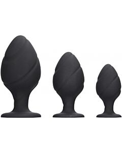 Kit de plugs coloridos - preto | Conjunto de plugs anais de silicone macio com ventosa para diversão sem usar as mãos