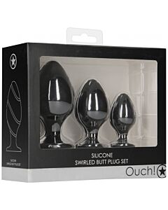 Kit de plugs coloridos - preto | Conjunto de plugs anais de silicone macio com ventosa para diversão sem usar as mãos