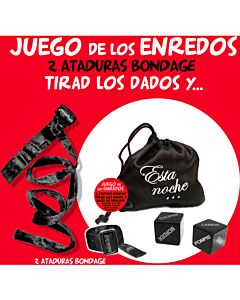 Saco de jogo de emaranhados preto com amarras + 2 dados - Produto erótico de bondage