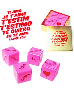 Dado erótico rosa para jogos de casal - Caixa Te Quiero Idiomas 4 Dados