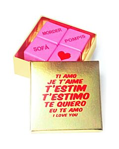Dado erótico rosa para jogos de casal - Caixa Te Quiero Idiomas 4 Dados