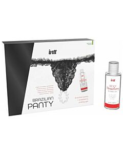 Calcinha brasileira preta + Gel deslizante de morango | Lingerie erótica com lubrificante estimulante