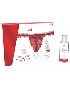 Calcinha brasileira vermelha + Gel deslizante de morango - Lingerie sensual e gel lubrificante - Sexo anal, oral, vaginal - Estimulante - Envio discreto