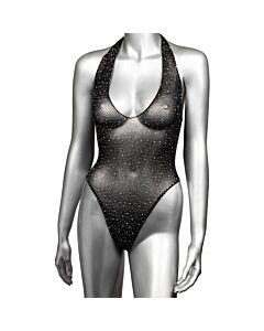Body preto com brilhos plus | Radiance Plus Size Deep V Body Suit
