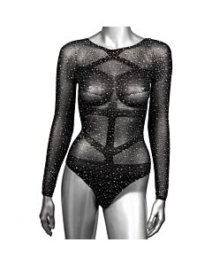 Macacão de mangas compridas com brilhos tamanho grande - Body Suit brilhante - Lingerie sexy