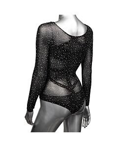 Macacão de mangas compridas com brilhos tamanho grande - Body Suit brilhante - Lingerie sexy