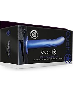 Ouch - Arnês Strap-On Curvo Texturizado - Azul Metalizado
