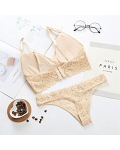 Conjunto de Sutiã e Calcinha Design Floral - Cor Nude